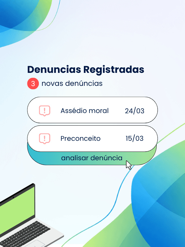 Tela com denúncias registradas, alertas e quantidades